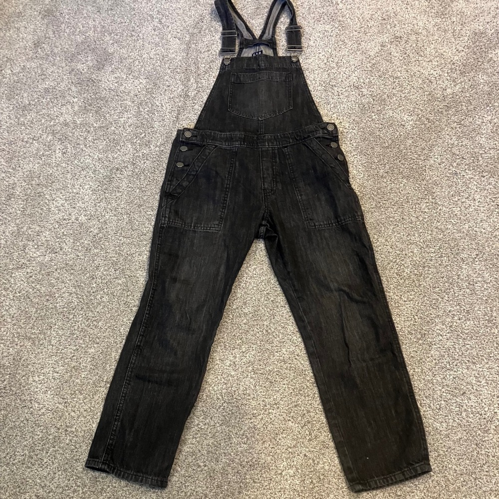 Gap Denim Overalls Womens XS Petite Washed Black Cotton Straight Leg Utility Y2K